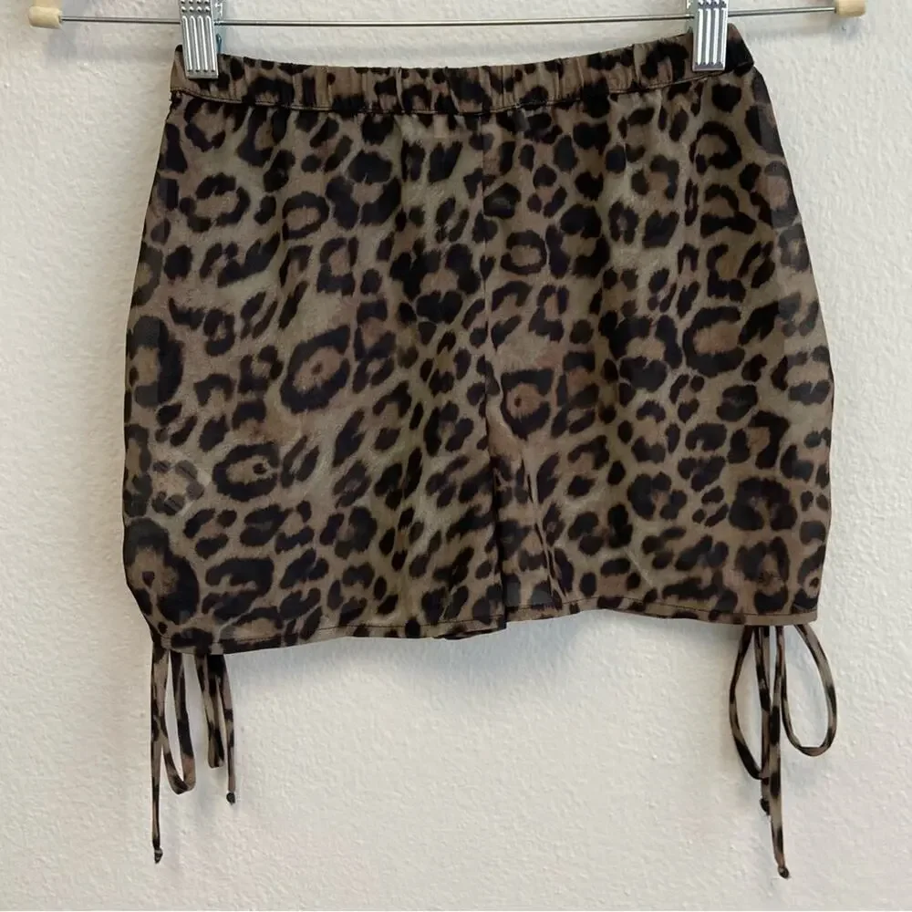 New Aiello by Frankie’s Bikinis Leopard Print Ruched Sheer Shorts Coverup XS